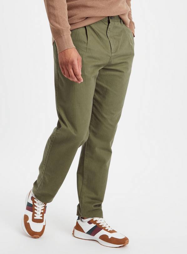 Olive Green Herringbone Trousers 34L